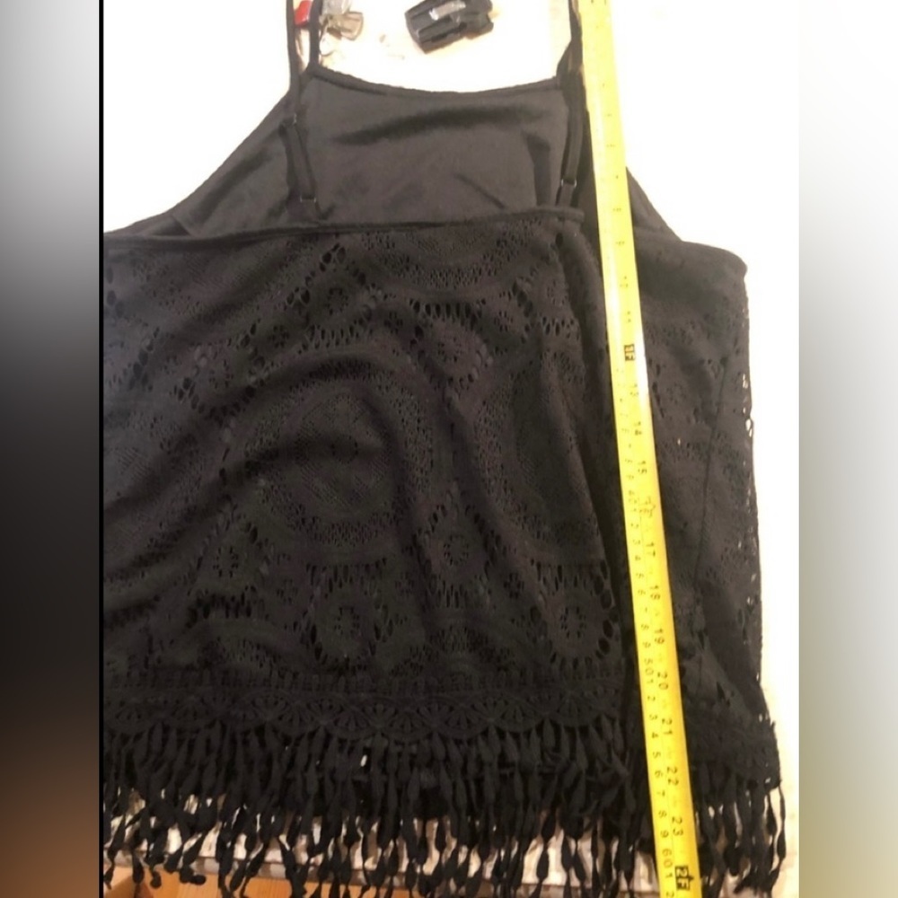 Xhilaration XXL black crochet lined camisole fringe trim adjustable - Picture 2 of 10